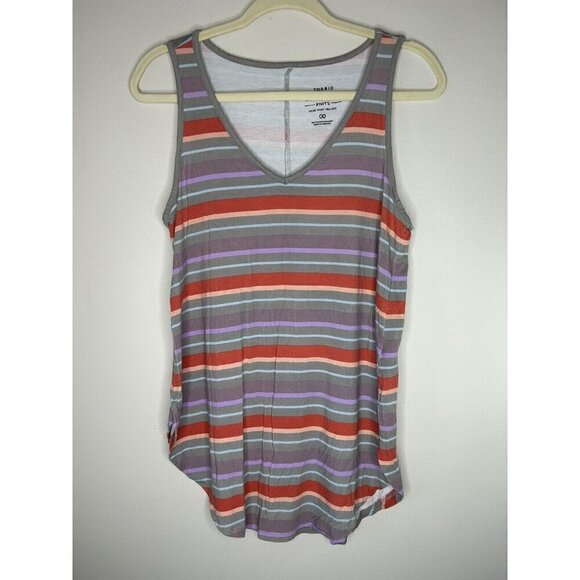 Torrid Super Soft Knit Tank Colorful Striped Womens V Neck Tank Top Size 00 - Picture 2 of 8